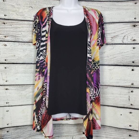 Soft Works Multicolor Sheer Cardigan & Black Tank Top Set, M - Picture 1 of 6